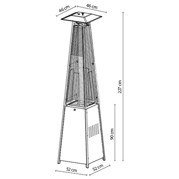 Terrassevarmer LUX med flamme 227cm sølv