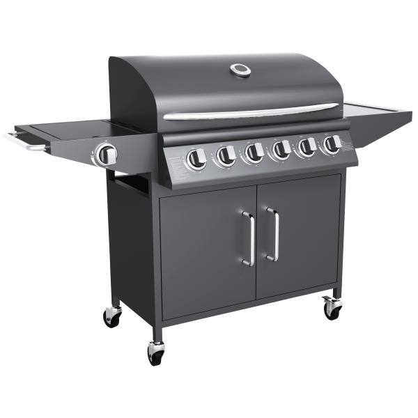 Gasgrill med 6 brændere og sideblus
