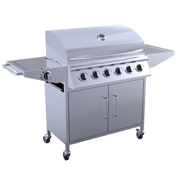 Gas grill med 6 brændere og blus